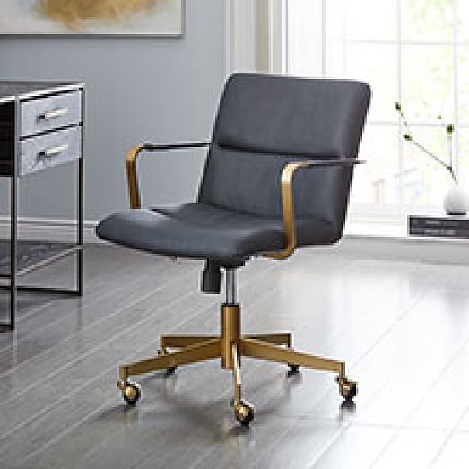 Cooper Mid Century Leather Swivel Office Chair - Gray Leather Desk Chair Cooper Mid Century Leather Swivel Office Chair - Gray Leather Desk Chair