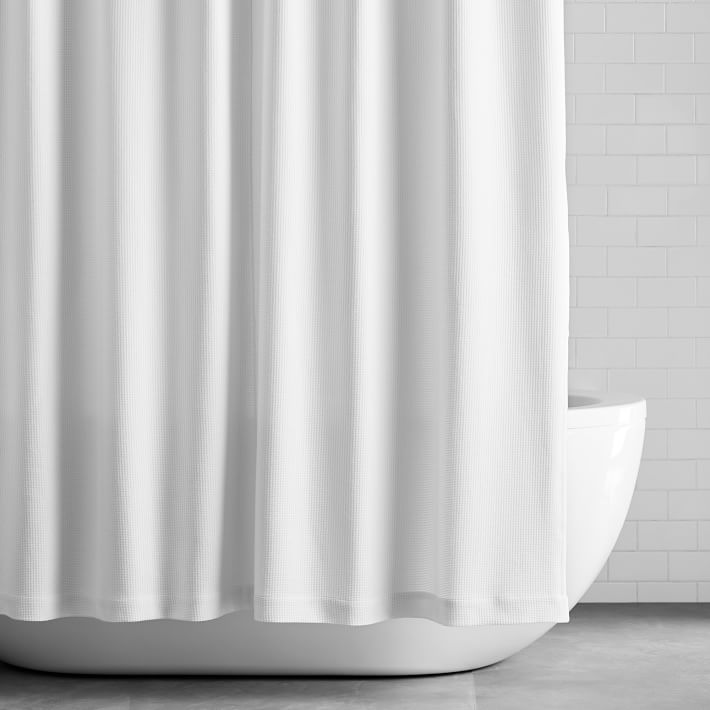 Organic Mini Waffle Weave Shower Curtain White