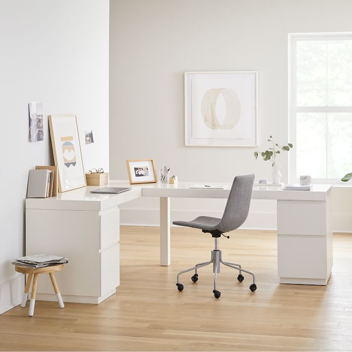 Parsons L Shaped Desk 2 File Cabinet Set