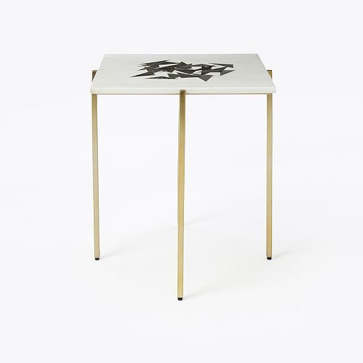 Graphic Marble Inlay Side Table Triangles