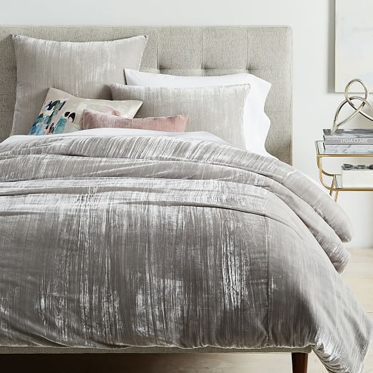 Crinkle Velvet Duvet Cover Shams - Champagne Velvet Bedding Set Crinkle Velvet Duvet Cover Shams - Champagne Velvet Bedding Set