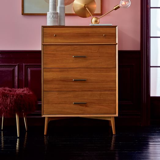 Mid Century 4 Drawer Dresser   Acorn