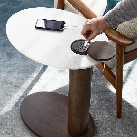 end table with lamp and charging station