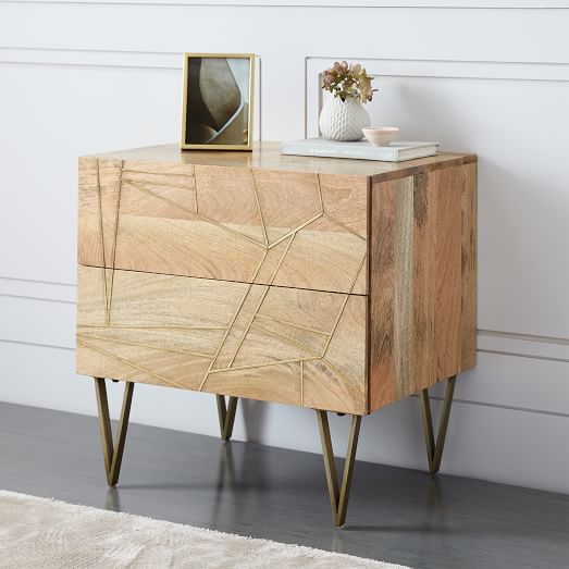 Roar Rabbit Brass Geo Inlay Nightstand Raw Mango