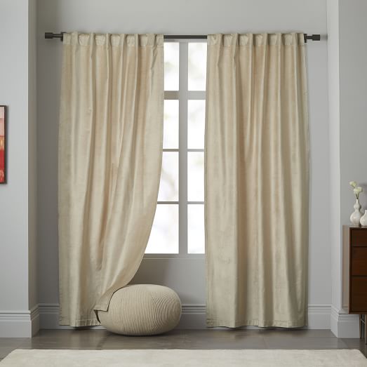West Elm Cotton Luster Velvet Curtain Unlined Individual Pewter 48/"x96/" NEW