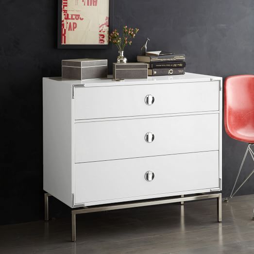 Malone Campaign 3 Drawer Dresser White Lacquer Malone Campaign 3 Drawer Dresser