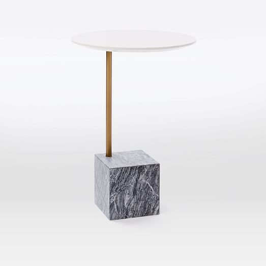 Cube C Side Table White Gray Marble