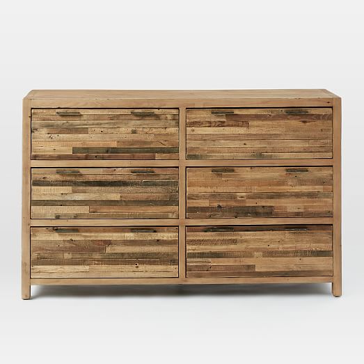 Bay Reclaimed Pine 6 Drawer Dresser Rustic Natural