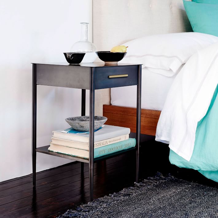 Metalwork Nightstand With Handle Hot Rolled Steel Finish