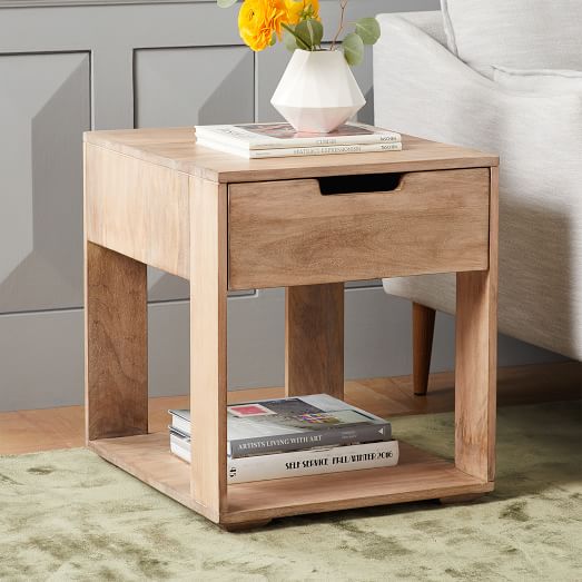 end table with lamp and storage