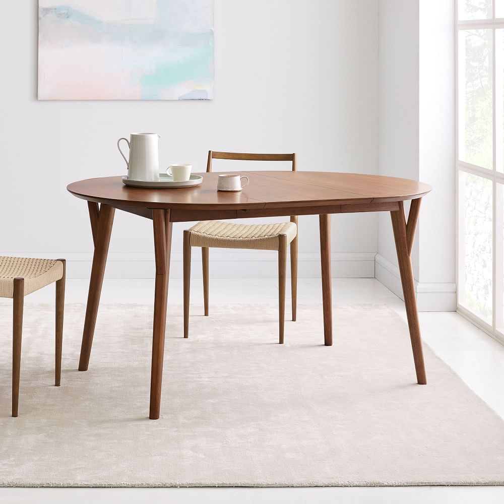 Mid-Century 42" Round Expandable Dining Table, Pebble Gray | West Elm