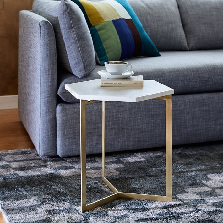 Hex Side Table Antique Brass