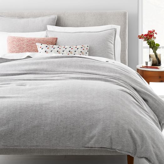 Organic Flannel Herringbone Duvet Cover Shams Medium Gray