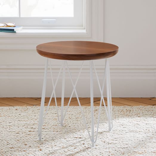 Holler Design Lunar Stool Side Table White Walnut