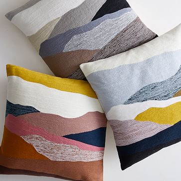 Crewel Landscape Pillow Cover Washed gemstone
