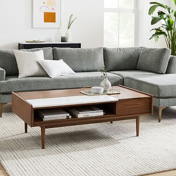 Mid Century Double Pop Up Coffee Table Walnut White Marble - West Elm Coffee Table Mid Century Double Pop Up Coffee Table Walnut White Marble - West Elm Coffee Table