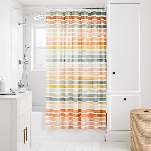 organic watercolor stripe shower curtain