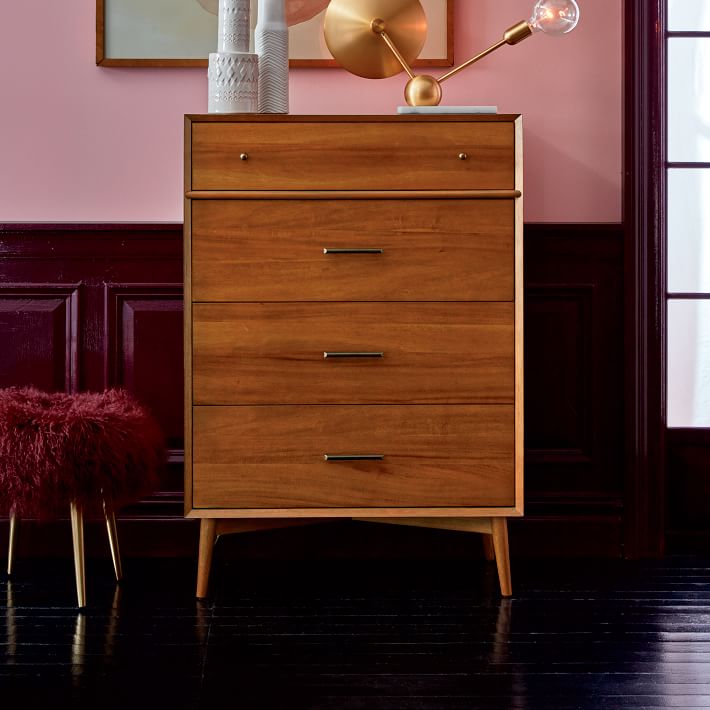 Target Marketing Systems Asela Mid Century Modern 4-Drawer Tall Bedroom Chest Dresser 31.1 W Oak