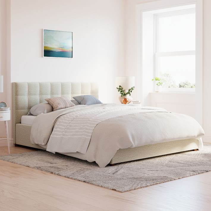 GridTufted Storage Bed, Full, Astor Velvet, Dusty Blush West Elm