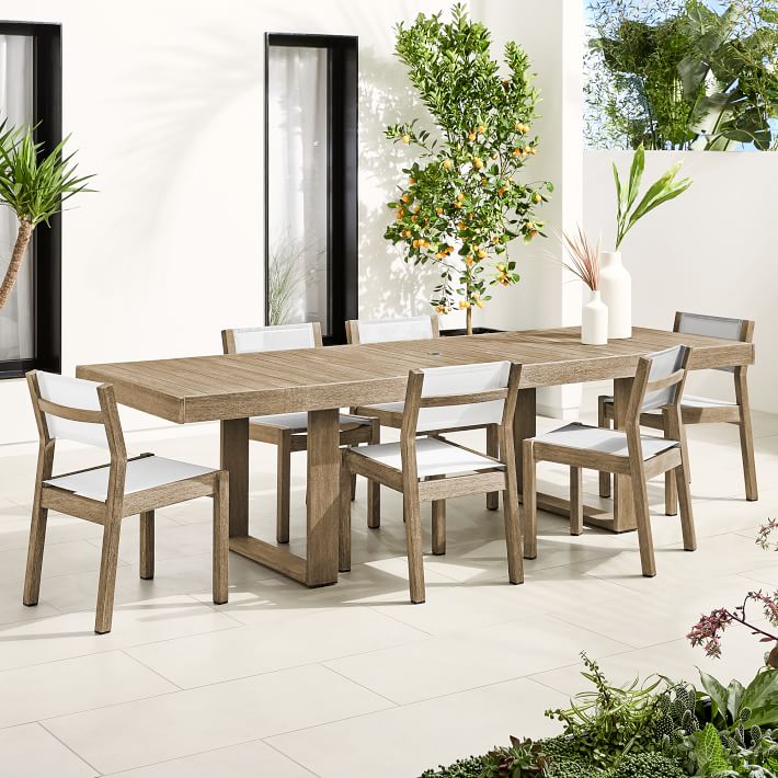 Portside Outdoor Expandable Dining Table Textilene Chairs Set
