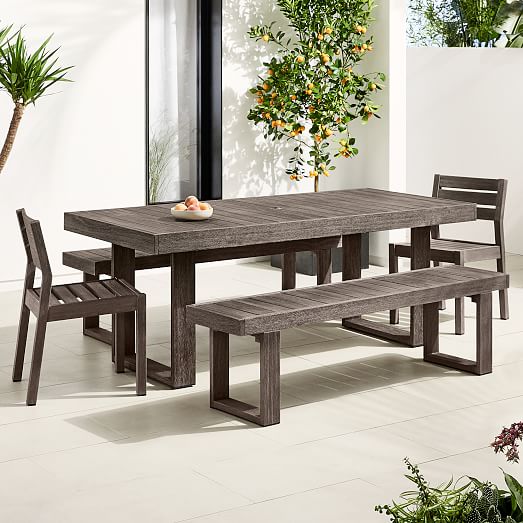 Outdoor Wood Table With Benches On, Outdoor Farmhouse Table And Bench