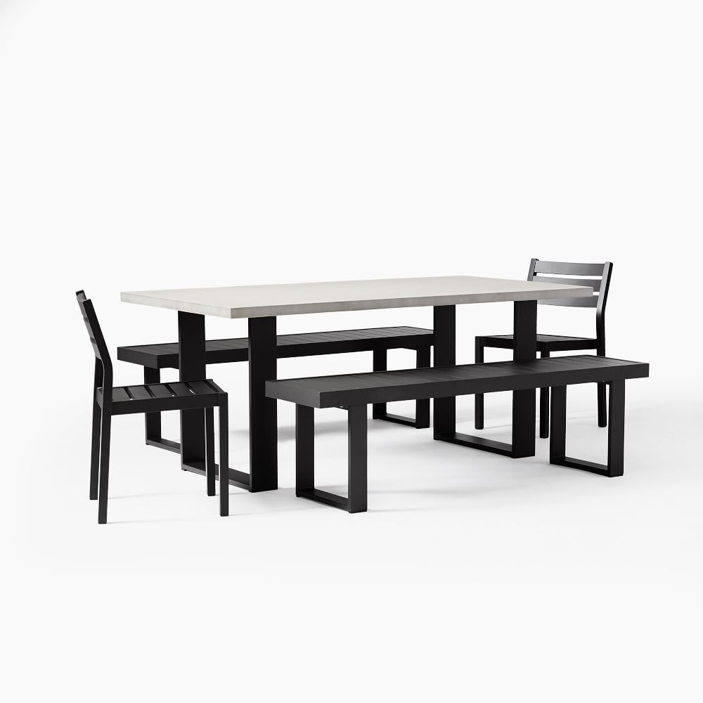 Concrete Outdoor 72" Dining Table, Portside Benches & Portside Aluminum