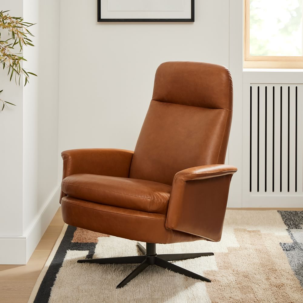 Crescent Leather Swivel Recliner | West Elm