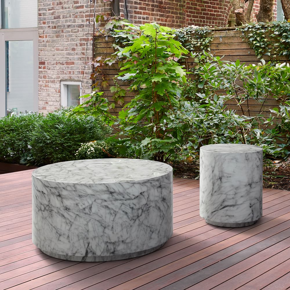 Marbled Drum Outdoor Coffee Side Table Set