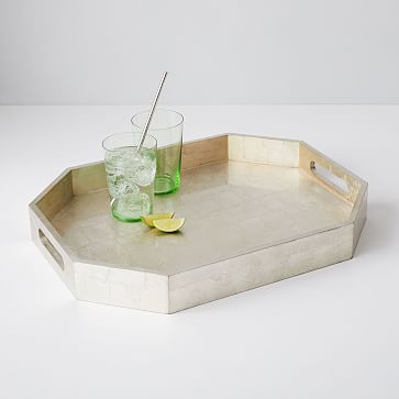 Silver Geo Lacquer Wood Tray - 14x18