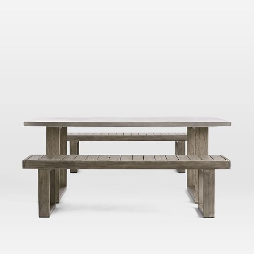 Concrete Outdoor Dining Table Portside Benches Set
