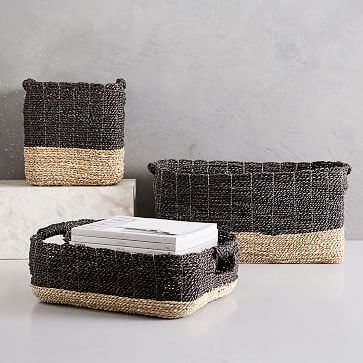 Two Tone Woven Baskets Natural Black - West Elm Decorative Wall Baskets