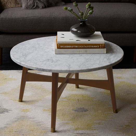 Reeve Mid Century Coffee Table Marble, Marble Top Round Coffee Table
