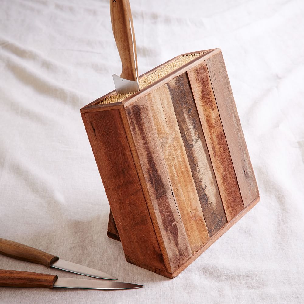 Reclaimed Wood & Bamboo Knife Block West Elm