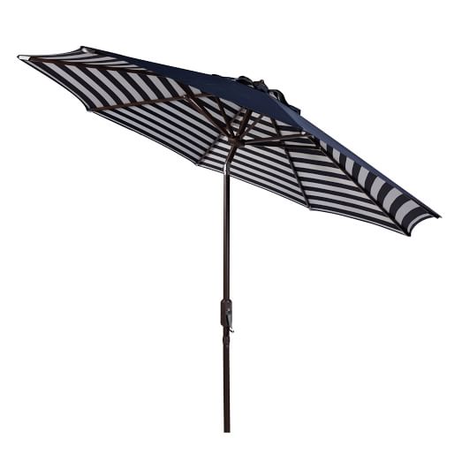 Striped Outdoor Umbrella Navy White, Navy Patio Umbrella With Lights