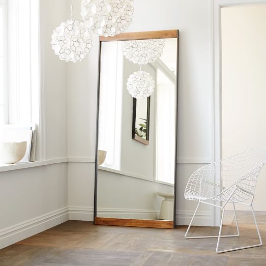 Industrial Metal Wood Framed Floor Mirror