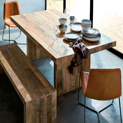 Reclaimed Wood Dining Table And Chairs, Round Wooden Dining Room Table And Chairs