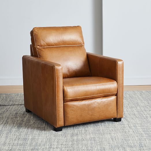 Harris Leather Power Recliner, Saddle Color Leather Reclining Sofa