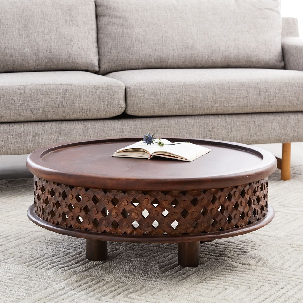 Round Lattice Carved Wood Coffee Table : Carved Wood Coffee Table - At