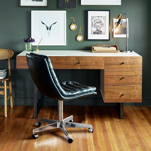 Leather Upholstered Swivel Desk Chair Black