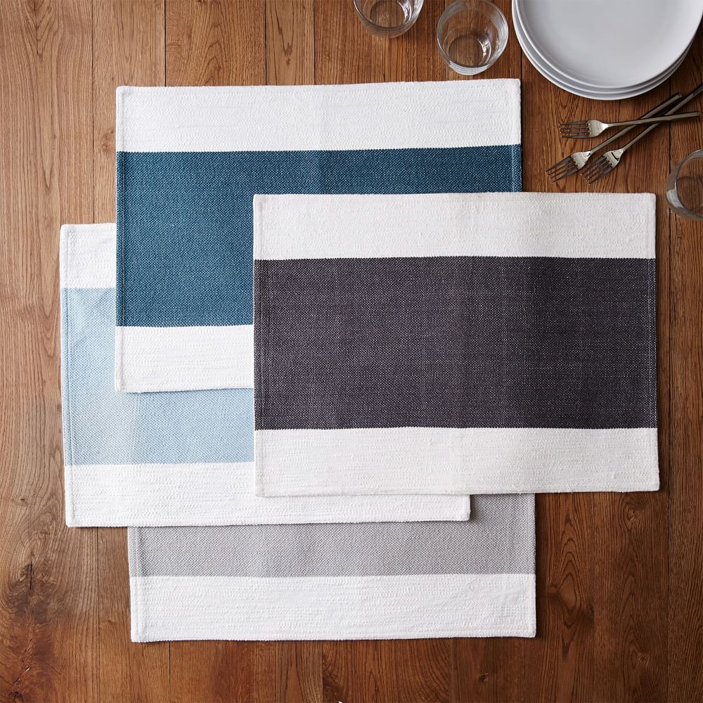 Center Stripe Cotton Woven Placemats (Set of 2) West Elm