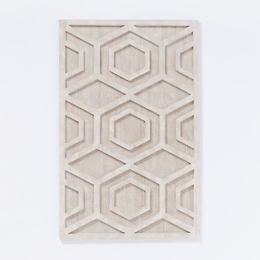 Graphic Wood Wall Art Whitewashed Hexagon - Whitewashed Wooden Wall Art