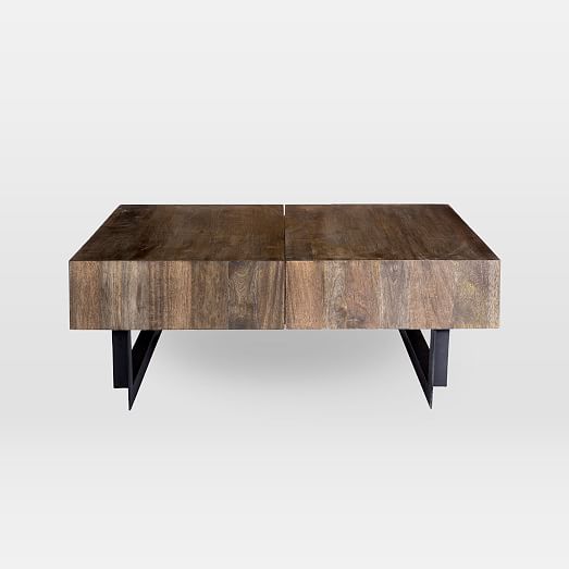 Modern Solid Wood Iron Storage Coffee Table