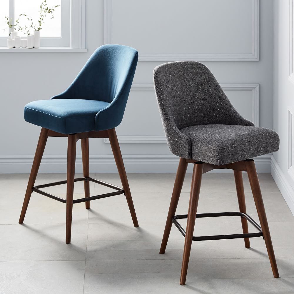 Mid Century Upholstered Swivel Counter Stool