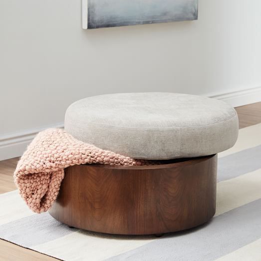 Upholstered Top Storage Ottoman, Round Fabric Ottoman Coffee Table