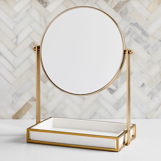 Modern Resin Stone Vanity Mirror, Antique Brass Round Vanity Mirror