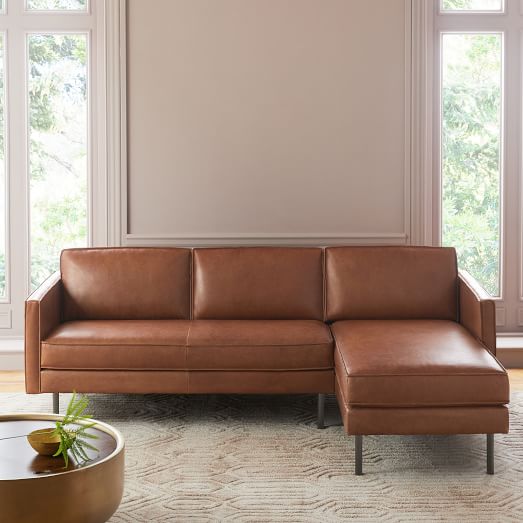 Axel Leather 2 Piece Chaise Sectional, Cognac Leather Sofa With Chaise
