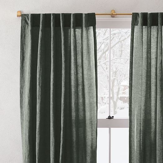 European Flax Linen Melange Curtain Olive European Flax Linen Melange Curtain Olive, Olive Green Curtains