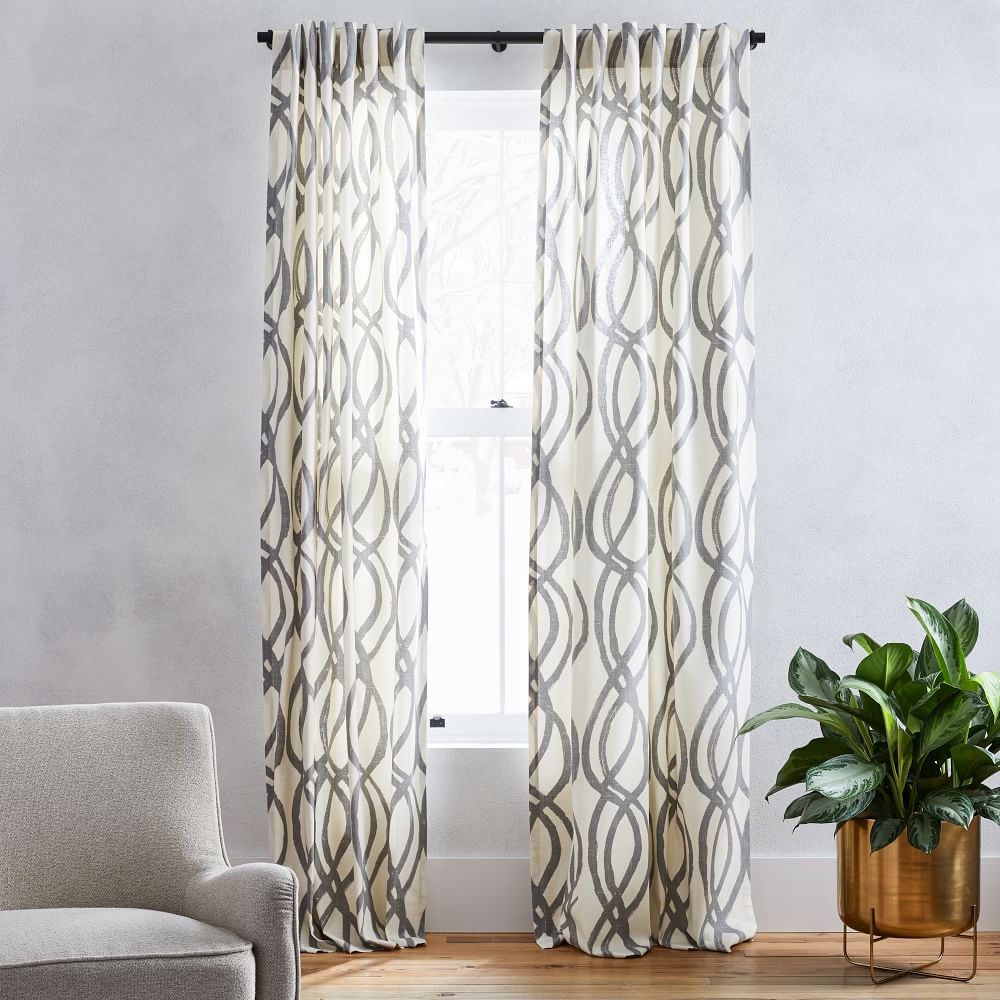Cotton Canvas Scribble Lattice Curtains, Gray Patterned Curtains