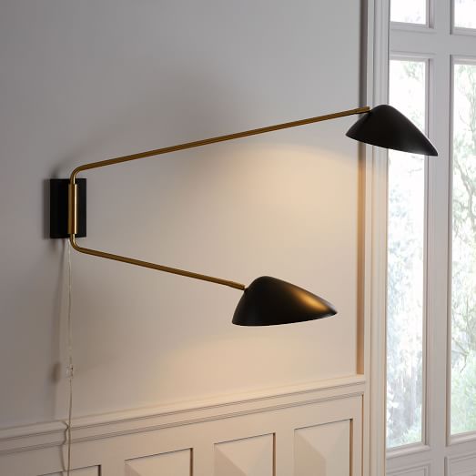 Curvilinear Mid Century Wall Sconce Double Black - West Elm Black Wall Sconce