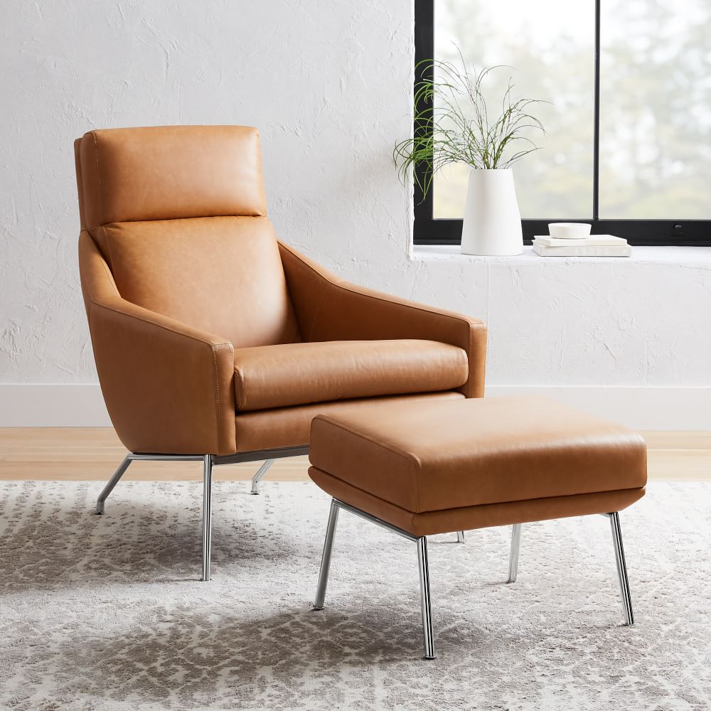 Austin Leather Armchair Ottoman Set